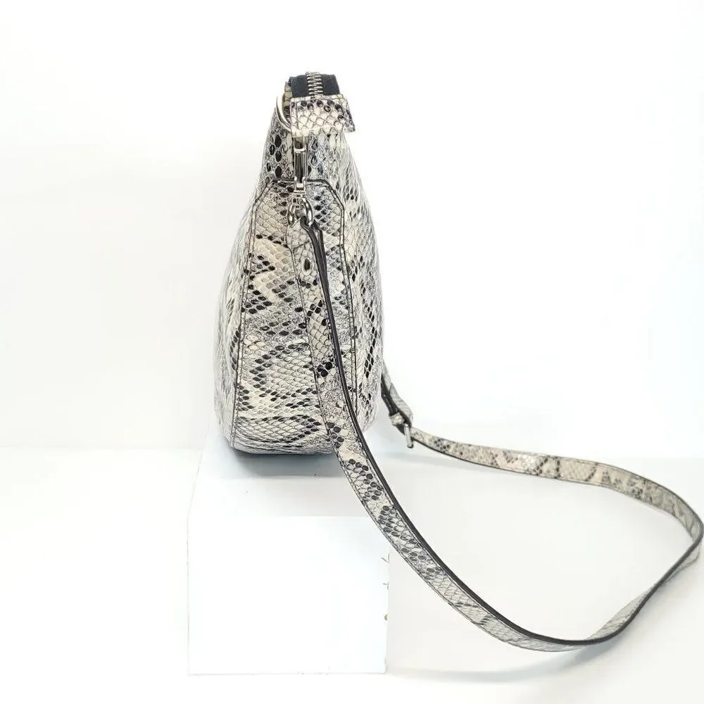 J.jill Leather Crossbody Crescent Bag In Grey, Snake
